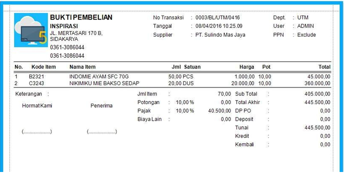 laporan bukti daftar pembelian