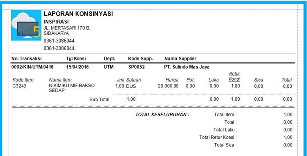 laporan daftar konsinyasi laku