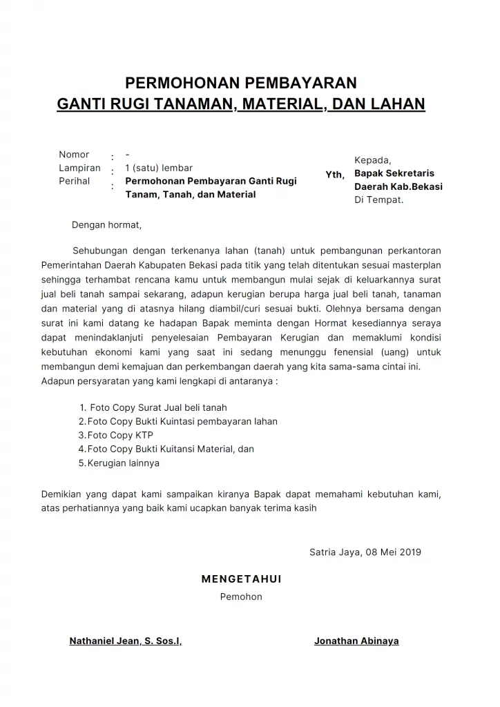 surat permohonan pembayaran