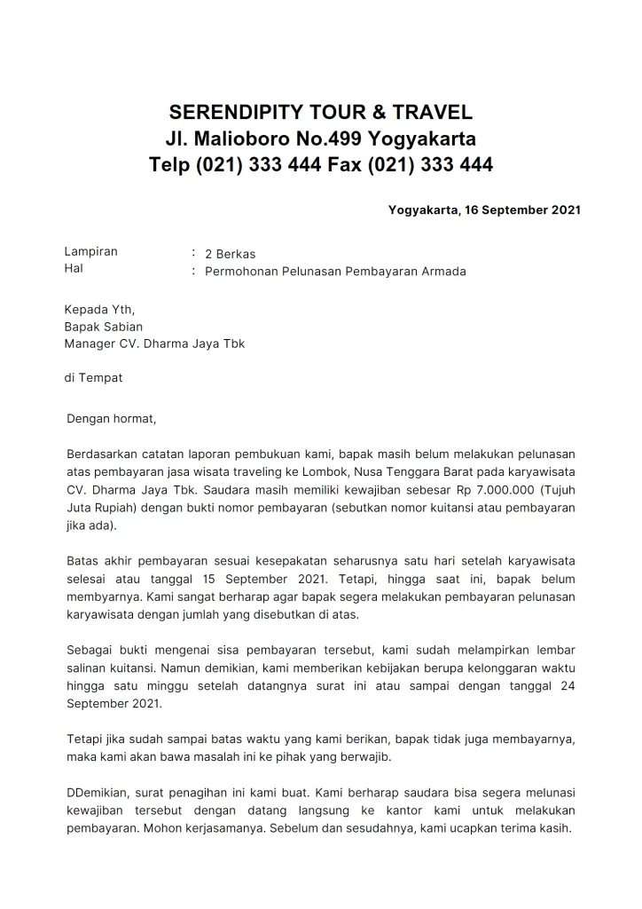 surat permohonan pembayaran
